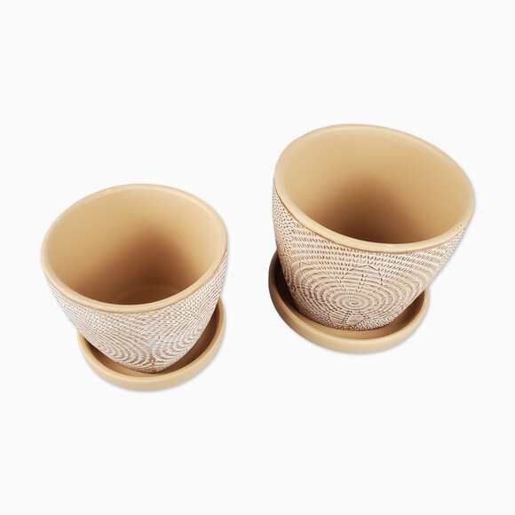 Set Of 2 Vintage Style Terracotta Planting Pots - Sand - Picture 2 of 5